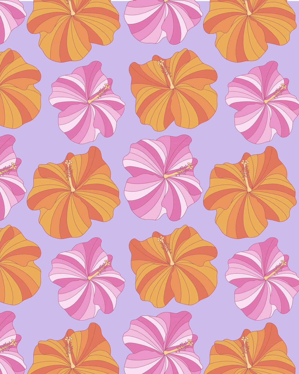 Pattern of pink and orange flowers on a purple background
