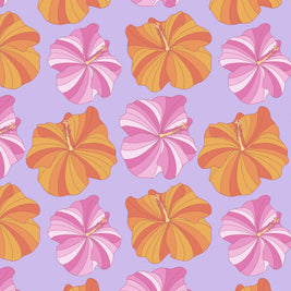 Pattern of pink and orange flowers on a purple background